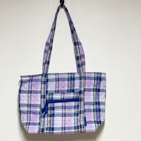 NWT Vera Bradley Amethyst Lilac Plaid Cotton Tote Bag - Picture 2 of 7